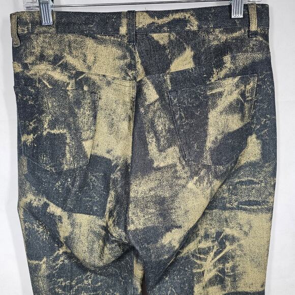 Karen Kane Dark Denim Gold Metallic Painted High Rise Jeans Art to Wear Size 10 - Picture 5 of 12